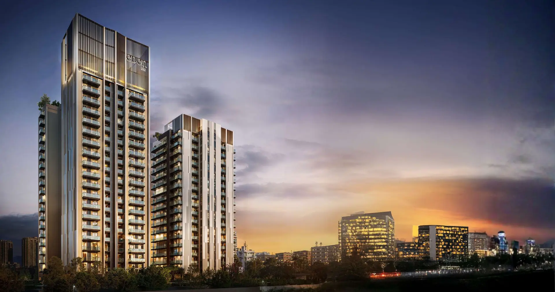 1OAK Eden luxury apartments at dusk, Shalimar One World, Gomti Nagar Extension, Lucknow